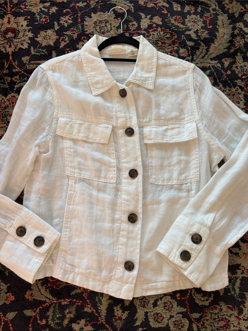 Nicole Miller White Button-Front Linen Jacket